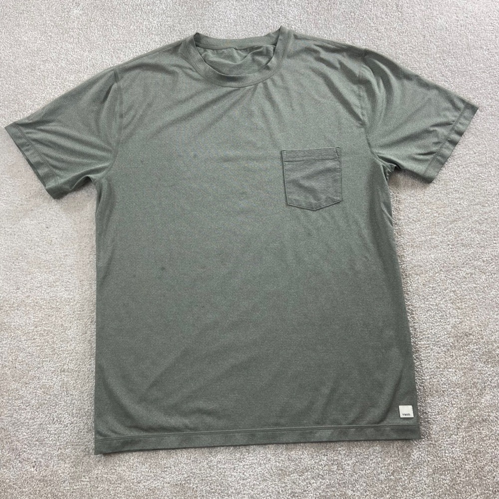 Vuori Tradewind Performance Tee Mens Large Green Heathered Pocket Shirt V109